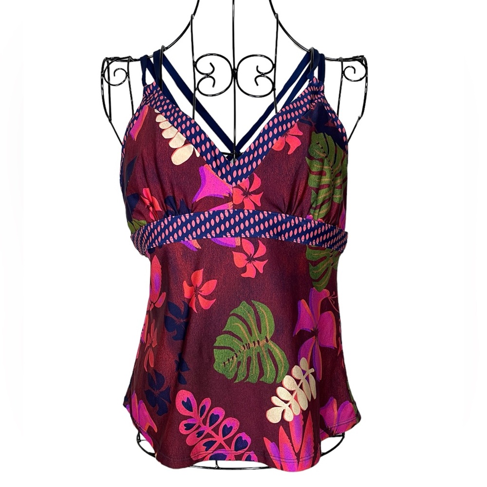 Title Nine Tropical Floral Bikini Top - Pink and Green